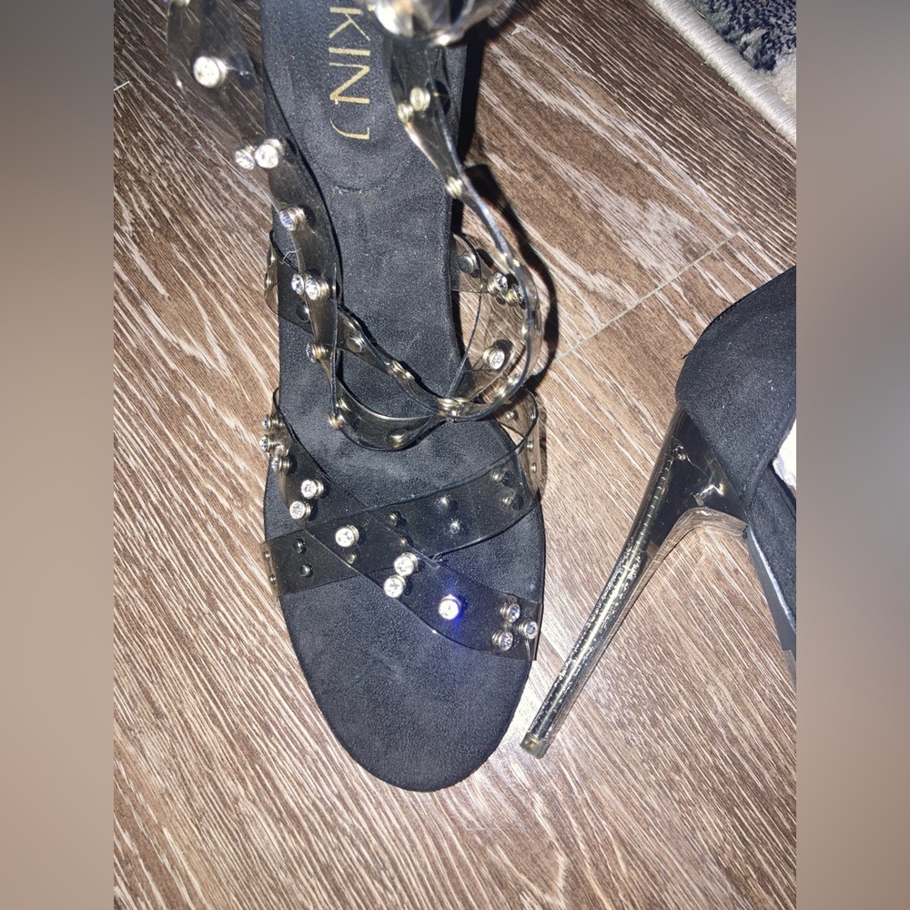 Black Strappy Rhinestone Heels - Picture 2 of 3